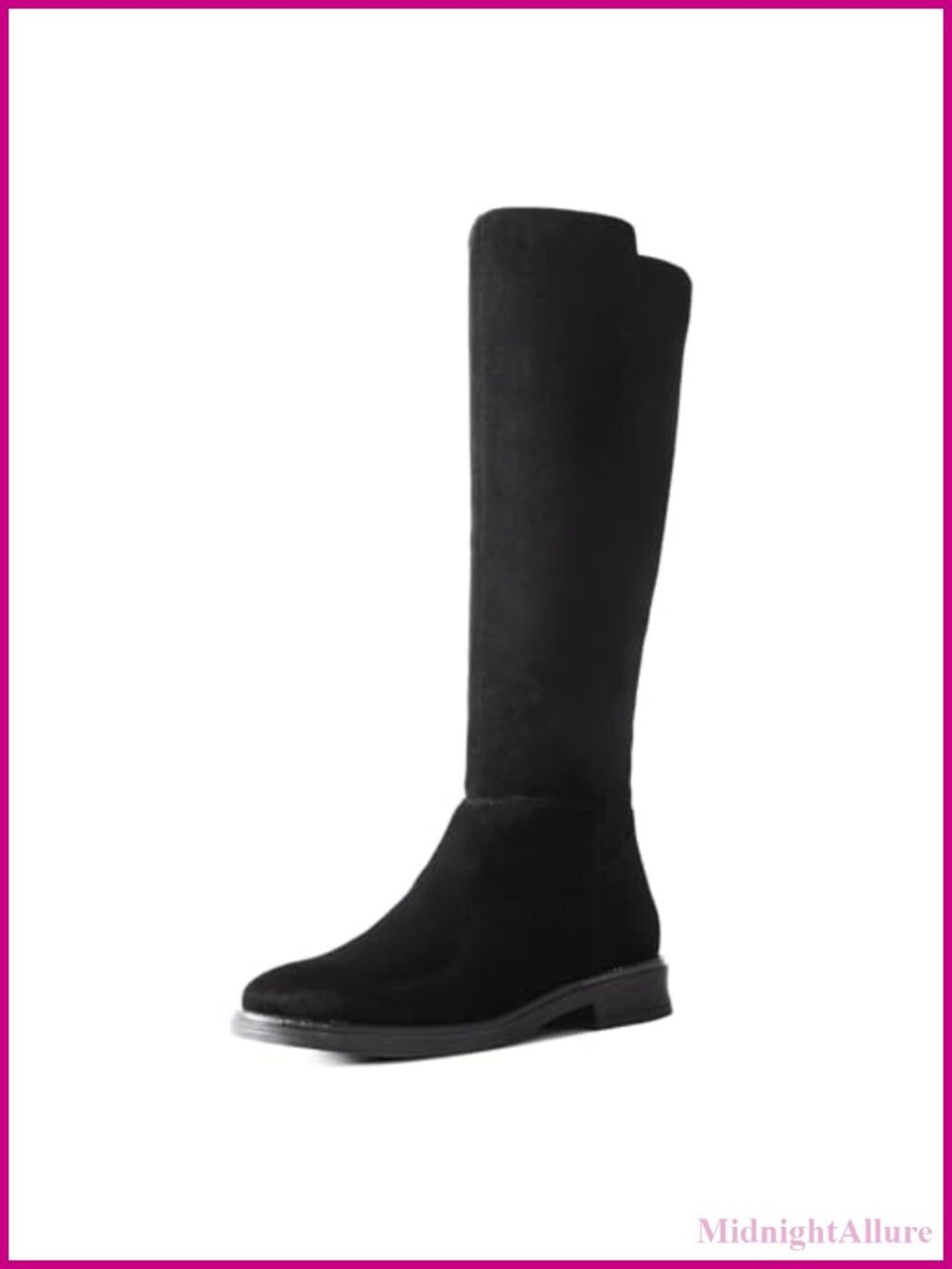 Knee High Boots Faux Suede Flat Low Heel Side Zip Comfort